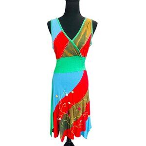 Rising International Patchwork Boho Wrap Dress Embroidered Floral Empire Waist